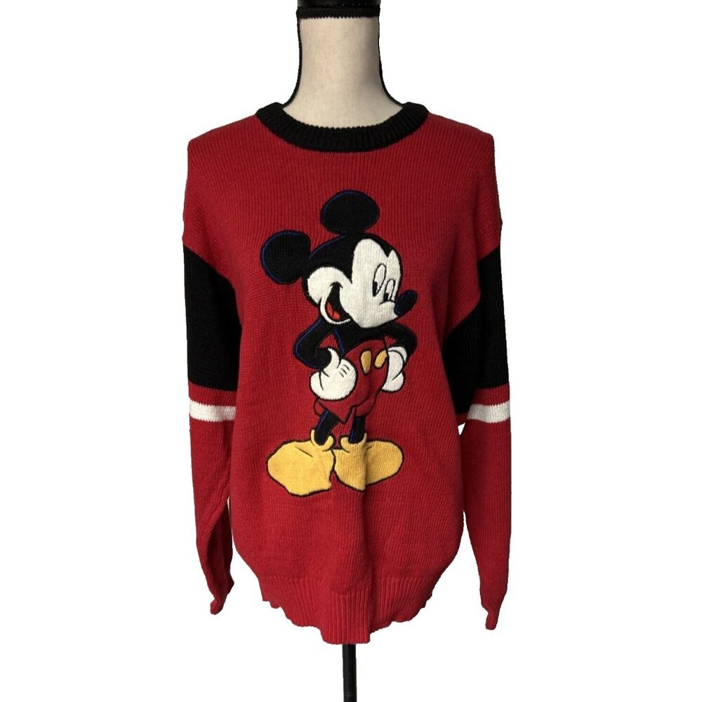 Vtg Mickey Unlimited Sweater Adult Size M Red Black White NOS NWT